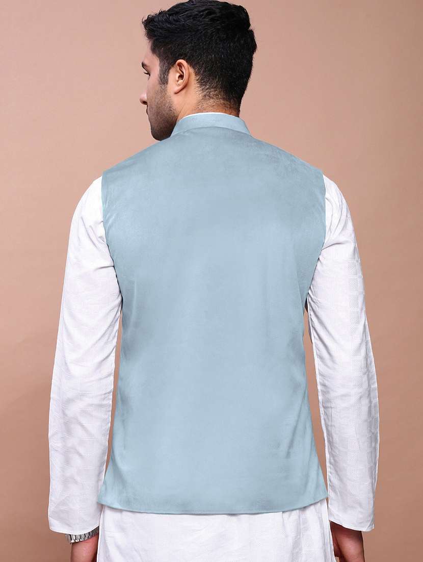 men solid mandarin neck regular fit nehru jacket - 22558498 -  Standard Image - 4