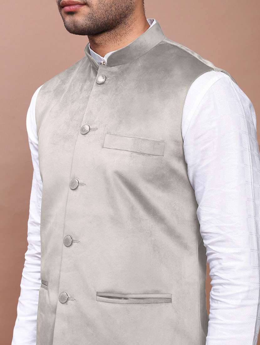 men solid mandarin neck regular fit nehru jacket - 22558499 -  Standard Image - 1