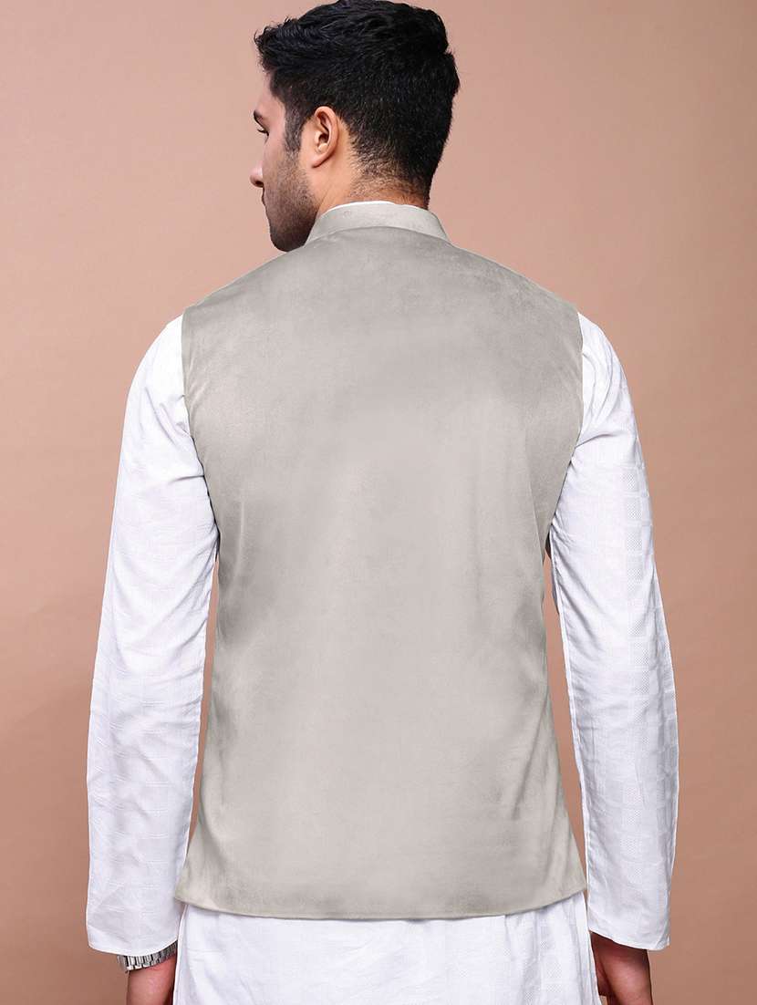 men solid mandarin neck regular fit nehru jacket - 22558499 -  Standard Image - 4
