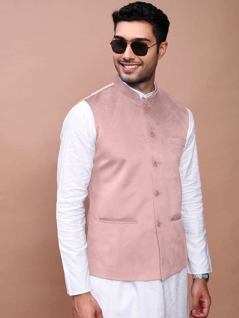 men solid sleeveless regular fit nehru jacket