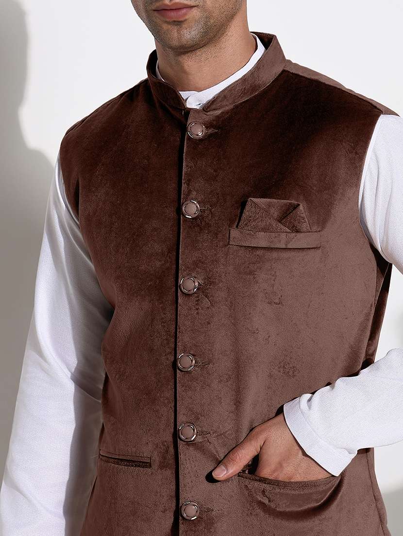 men solid mandarin neck regular fit nehru jacket - 22558502 -  Standard Image - 1