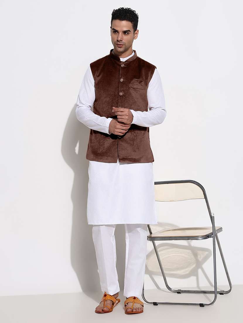 men solid mandarin neck regular fit nehru jacket - 22558502 -  Standard Image - 4