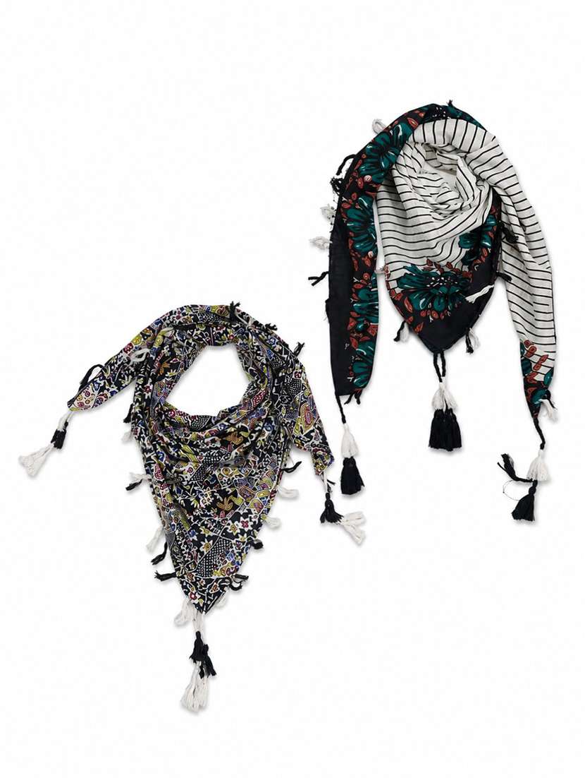 Women Pack Of 2 Printed Scarf Featuring With Tassels - 22558509 -  Standard Image - 1