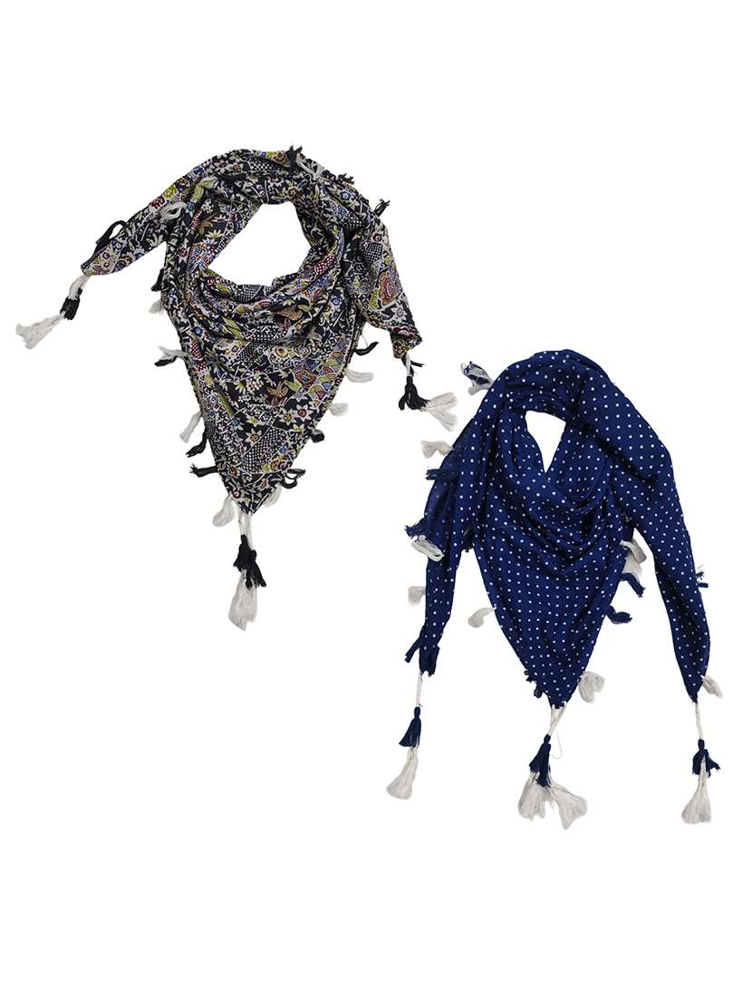 women pack of 2 printed scarf featuring with tassels