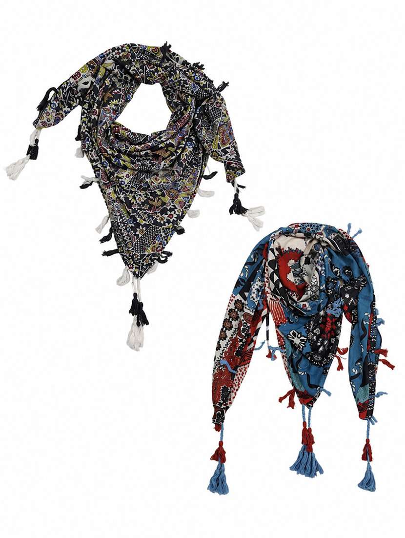 Women Pack Of 2 Printed Scarf Featuring With Tassels - 22558512 -  Standard Image - 1