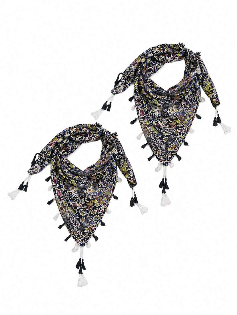 Women Pack Of 2 Printed Scarf Featuring With Tassels - 22558513 -  Standard Image - 1