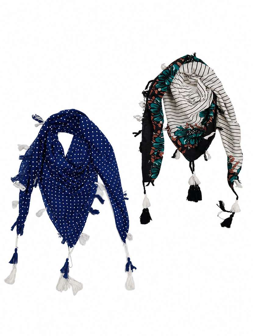 Women Pack Of 2 Printed Scarf Featuring With Tassels - 22558517 -  Standard Image - 1