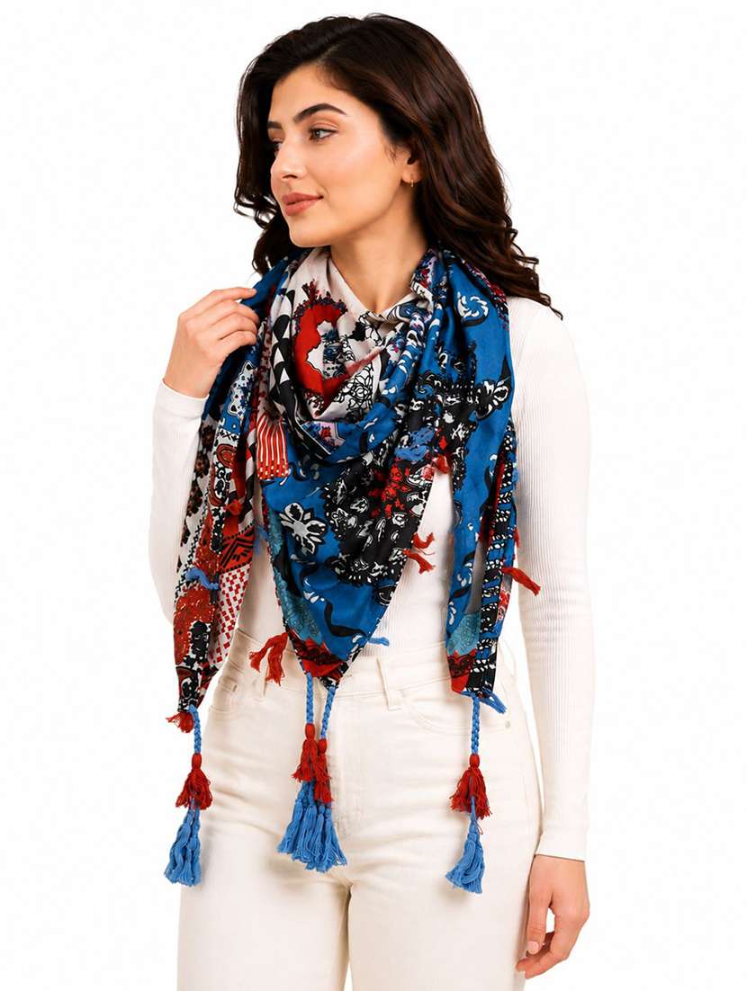 Women Printed Scarf Featuring With Tassels - 22558522 -  Standard Image - 1