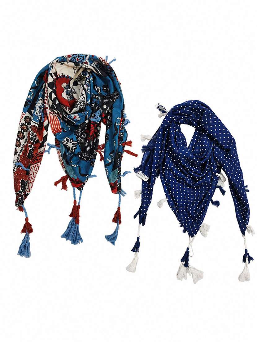 Women Pack Of 2 Printed Scarf Featuring With Tassels - 22558523 -  Standard Image - 1