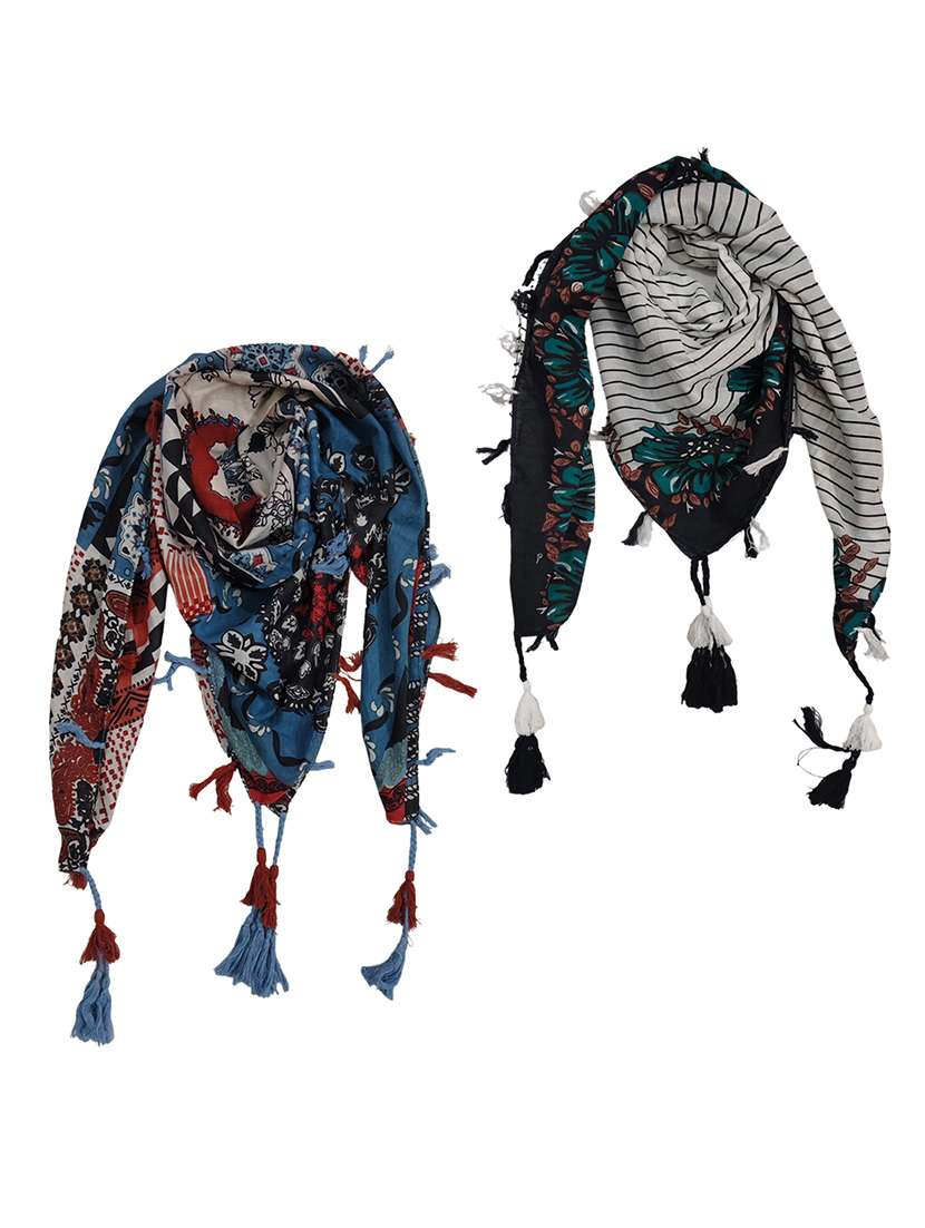 women pack of 2 printed scarf featuring with tassels