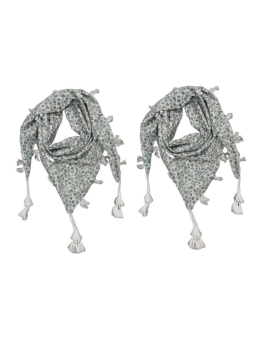 women pack of 2 printed scarf featuring with tassels