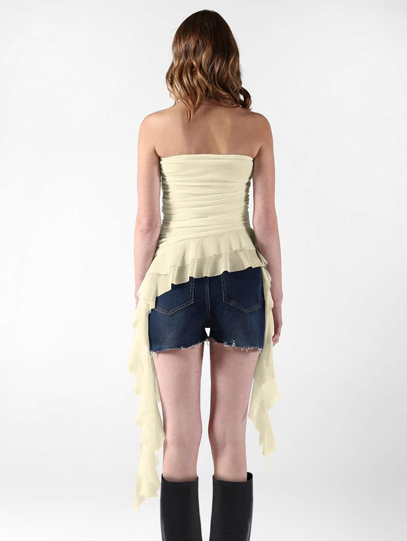 women solid off shoulder ruffle top - 22558589 -  Standard Image - 4
