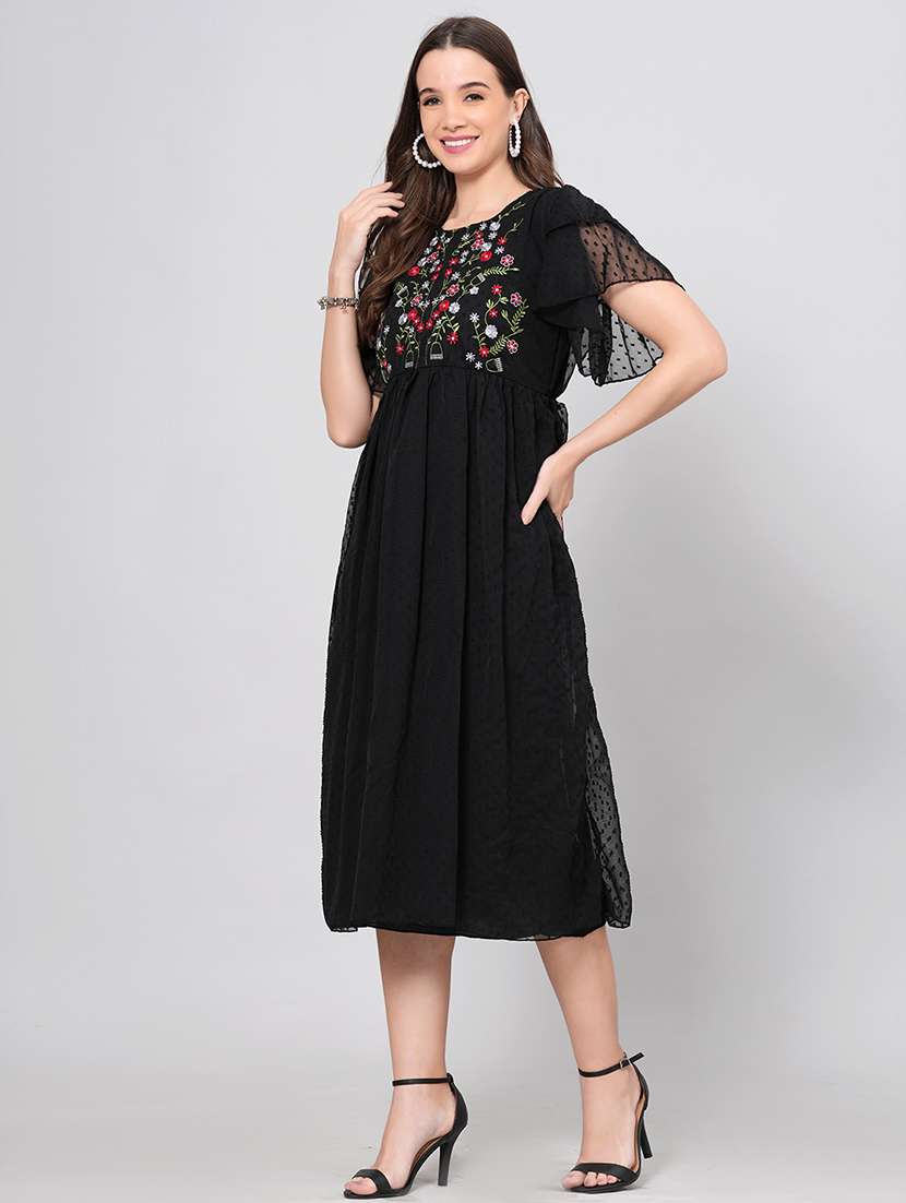 women self design flared sleeves fit and flare dress - 22558653 -  Standard Image - 1