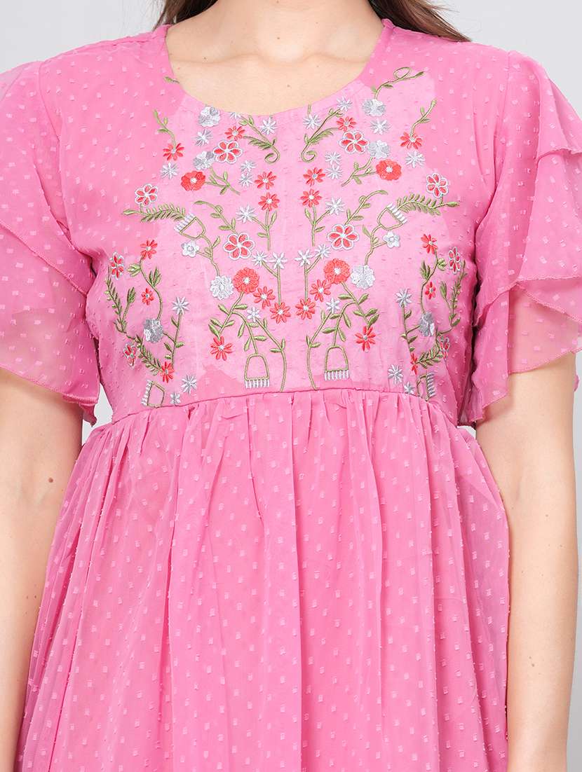 women self design flared sleeves fit and flare dress - 22558655 -  Standard Image - 1