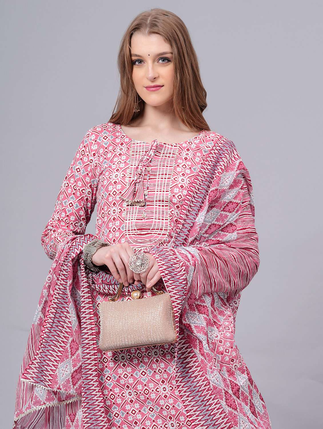 women printed three quarter sleeve kurta pant with dupatta set - 22558676 -  Standard Image - 1
