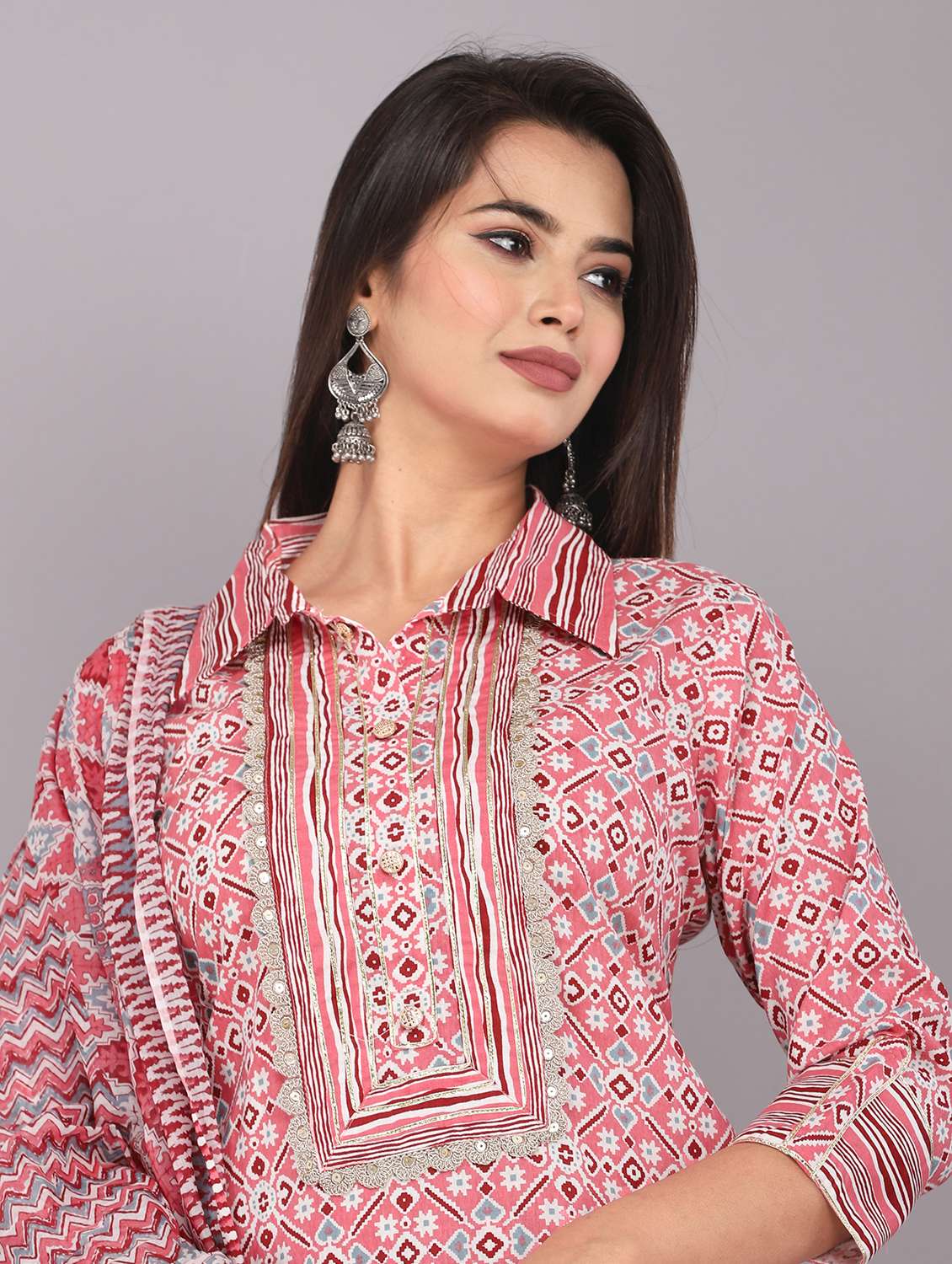 Women Printed Three Quarter Sleeve Kurta Salwar With Dupatta Set - 22558679 -  Standard Image - 1