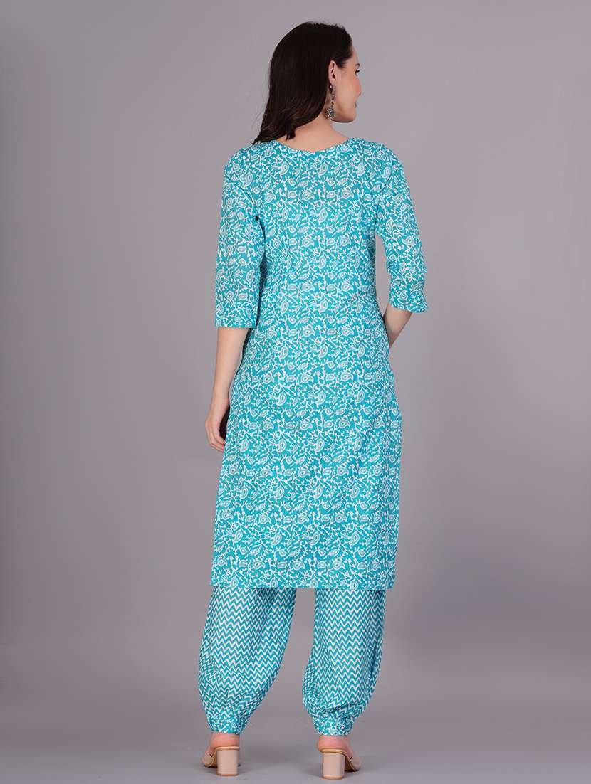 Women Printed Three Quarter Sleeve Kurta Salwar With Dupatta Set - 22558681 -  Standard Image - 4
