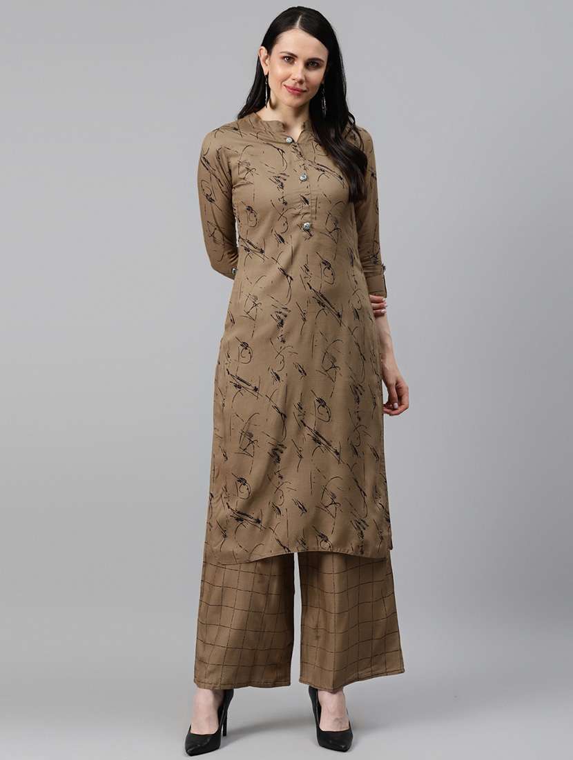 Women Printed Three Quarter Sleeve Kurta Palazzo Set - 22558699 -  Standard Image - 1