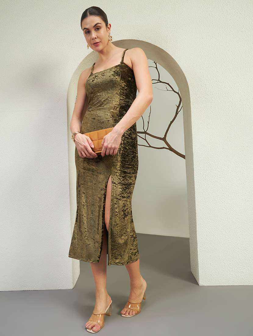 women solid shoulder strap sheath dress