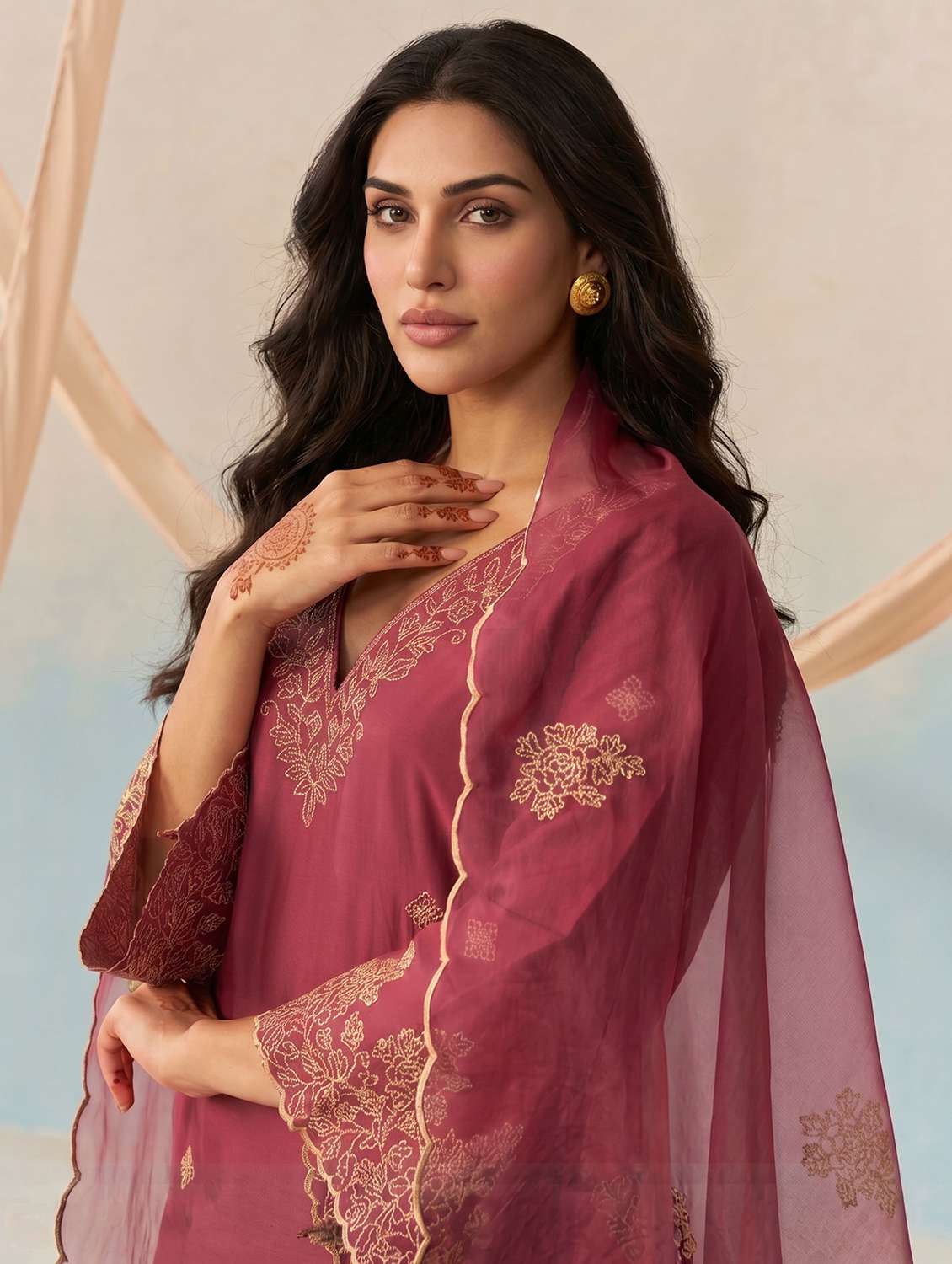 women embroidered long sleeve kurta palazzo with dupatta set - 22558718 -  Standard Image - 1