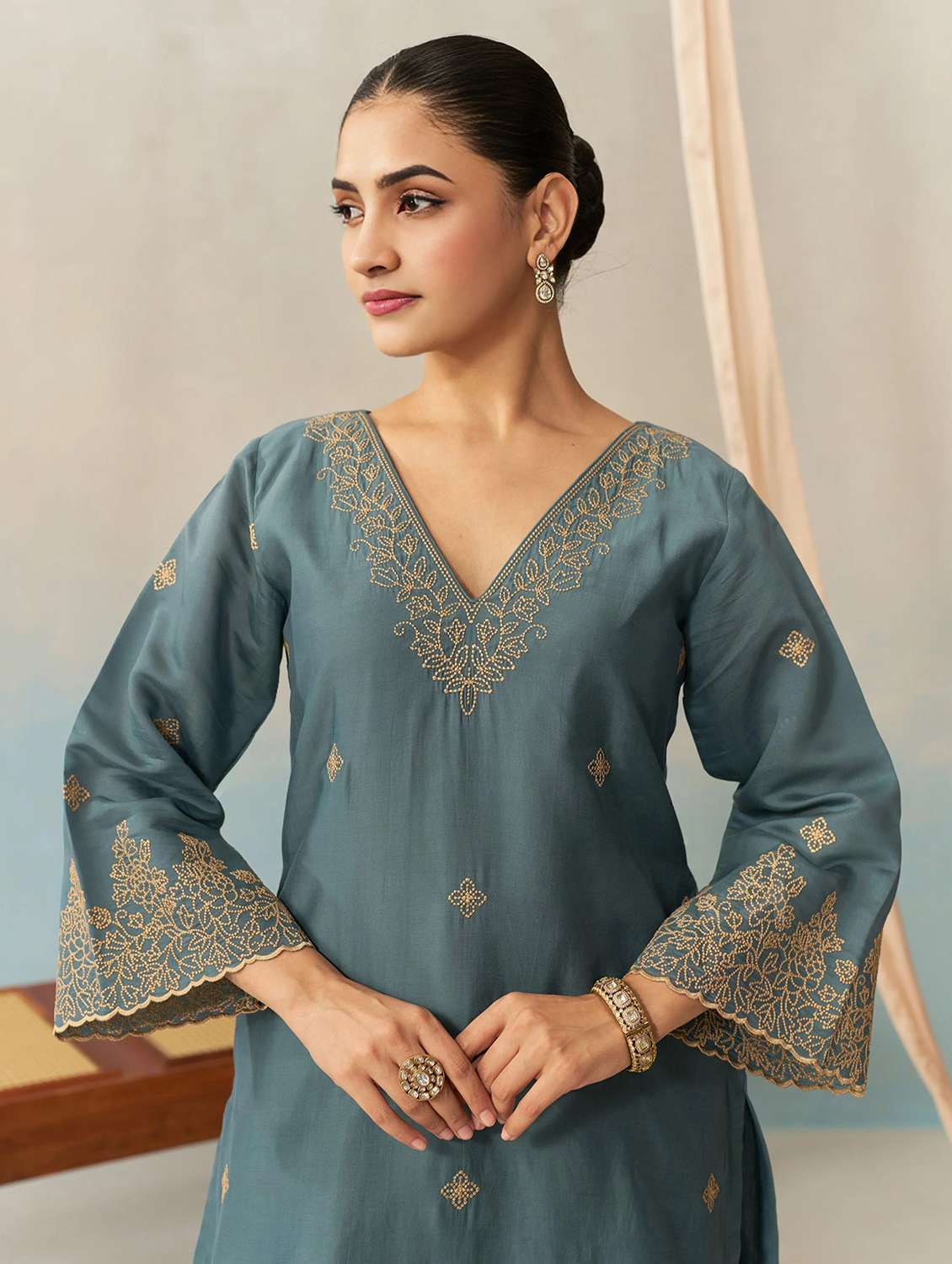 women embroidered long sleeve kurta palazzo with dupatta set - 22558719 -  Standard Image - 1