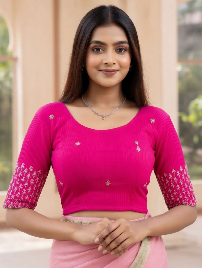 women embroidered round neck stitched blouse