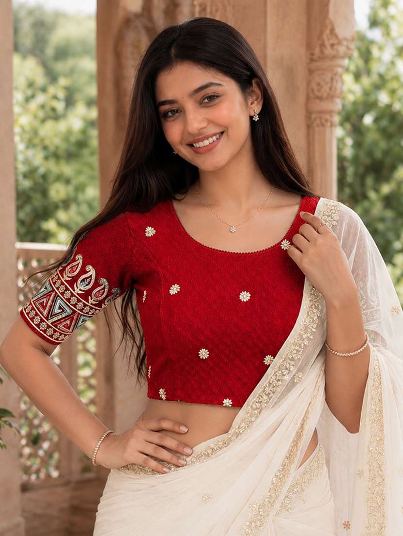 Women Embroidered Round Neck Stitched Blouse - 22561449 -  Standard Image - 1