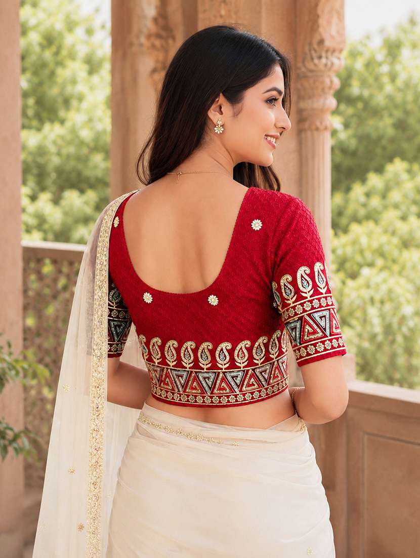 Women Embroidered Round Neck Stitched Blouse - 22561449 -  Standard Image - 4