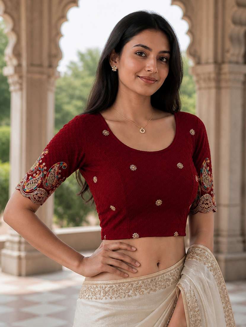 Women Embroidered Round Neck Stitched Blouse - 22561455 -  Standard Image - 1