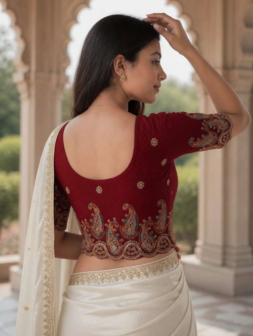 Women Embroidered Round Neck Stitched Blouse - 22561455 -  Standard Image - 4