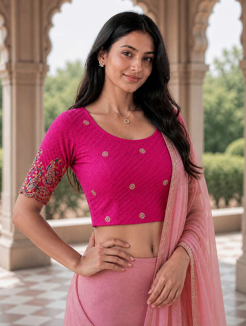 Women Embroidered Round Neck Stitched Blouse - 22561456 -  Standard Image - 1