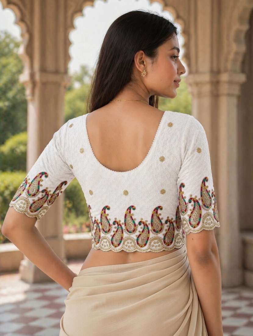 Women Embroidered Round Neck Stitched Blouse - 22561459 -  Standard Image - 4