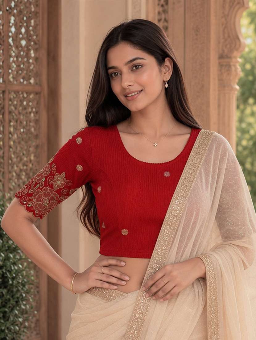 Women Embroidered Round Neck Stitched Blouse - 22561468 -  Standard Image - 1