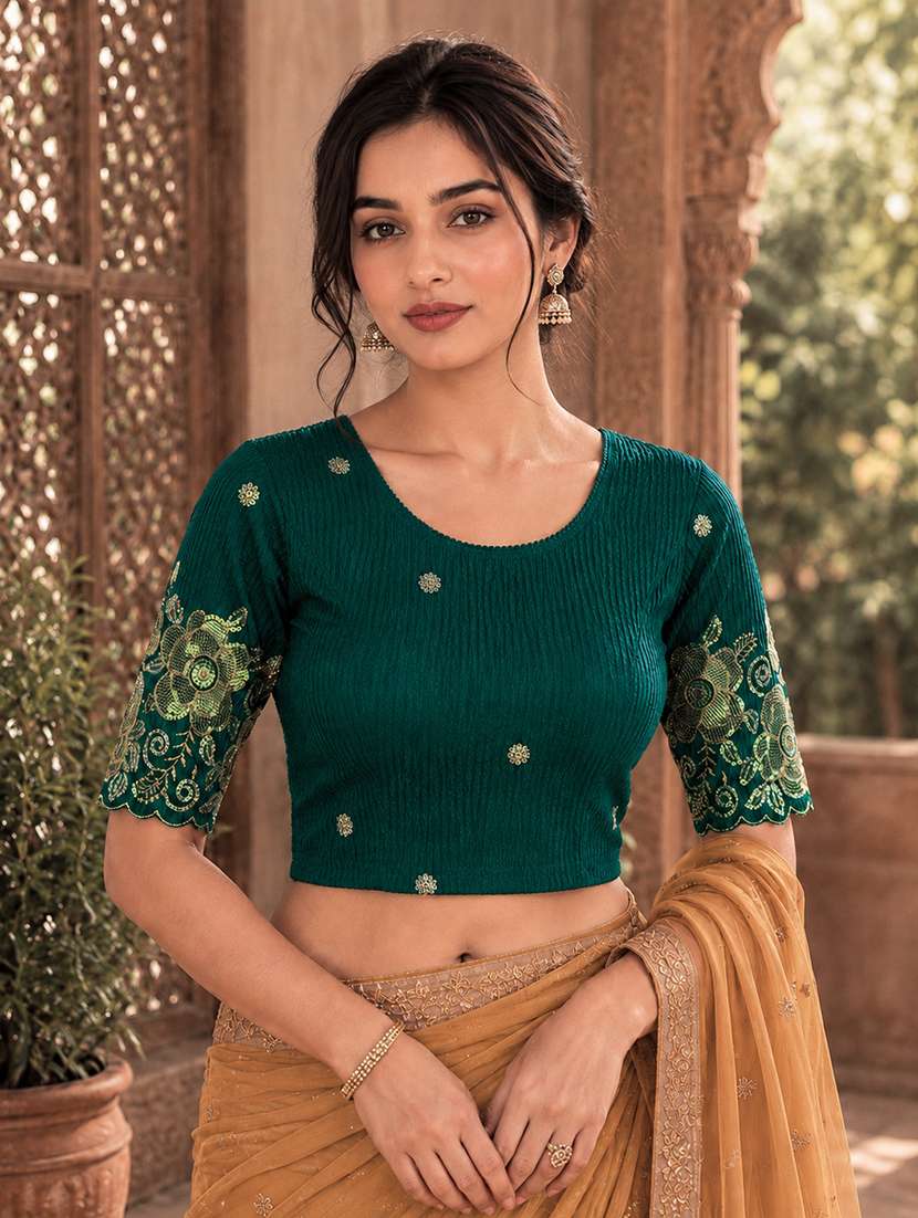 women embroidered round neck stitched blouse