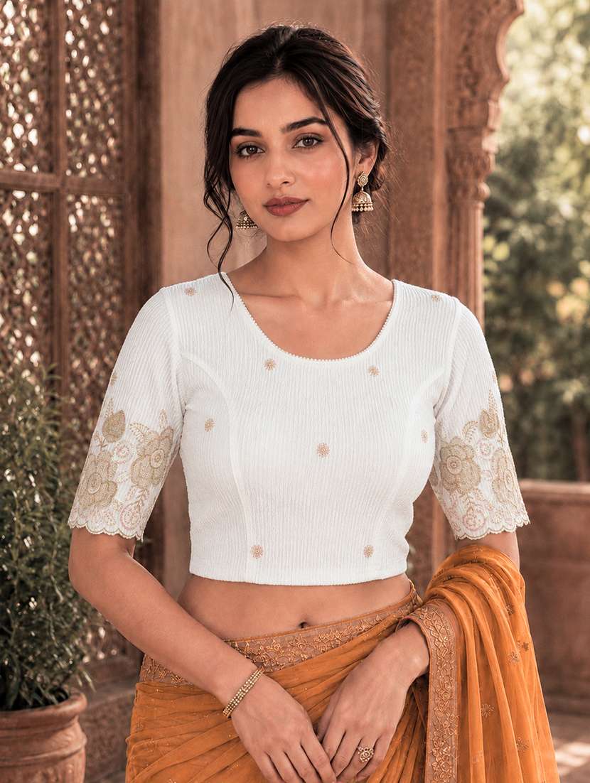 women embroidered round neck stitched blouse