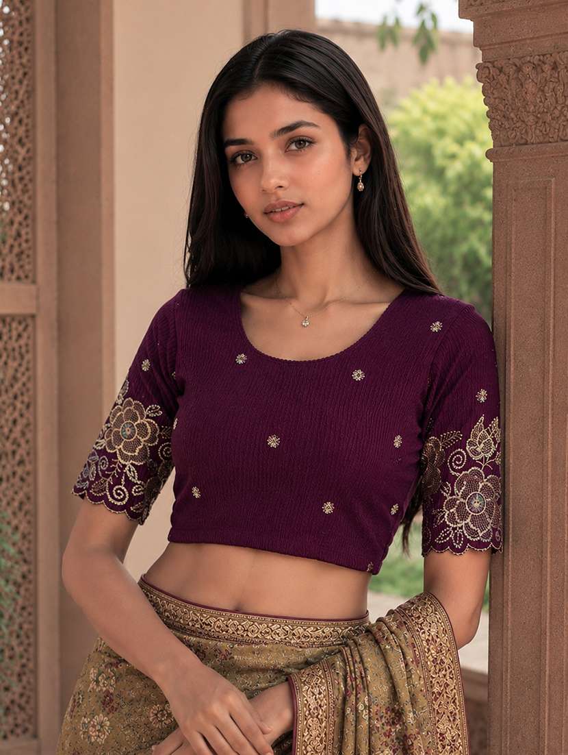 Women Embroidered Round Neck Stitched Blouse - 22561472 -  Standard Image - 1