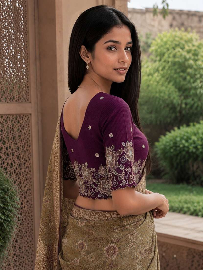 Women Embroidered Round Neck Stitched Blouse - 22561472 -  Standard Image - 4