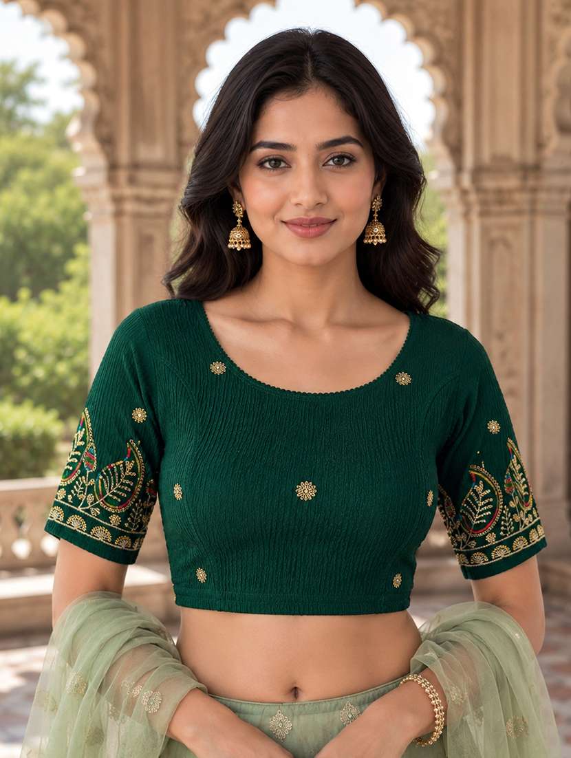 women embroidered round neck stitched blouse