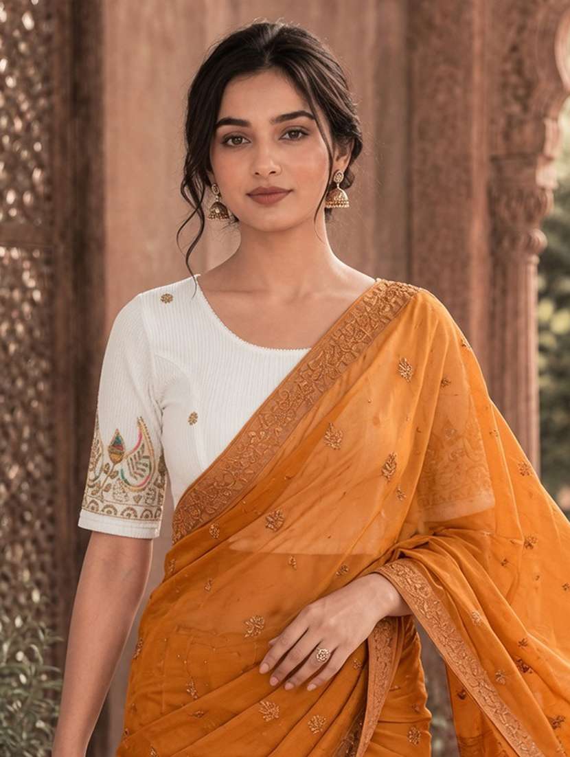 Women Embroidered Round Neck Stitched Blouse - 22561481 -  Standard Image - 1