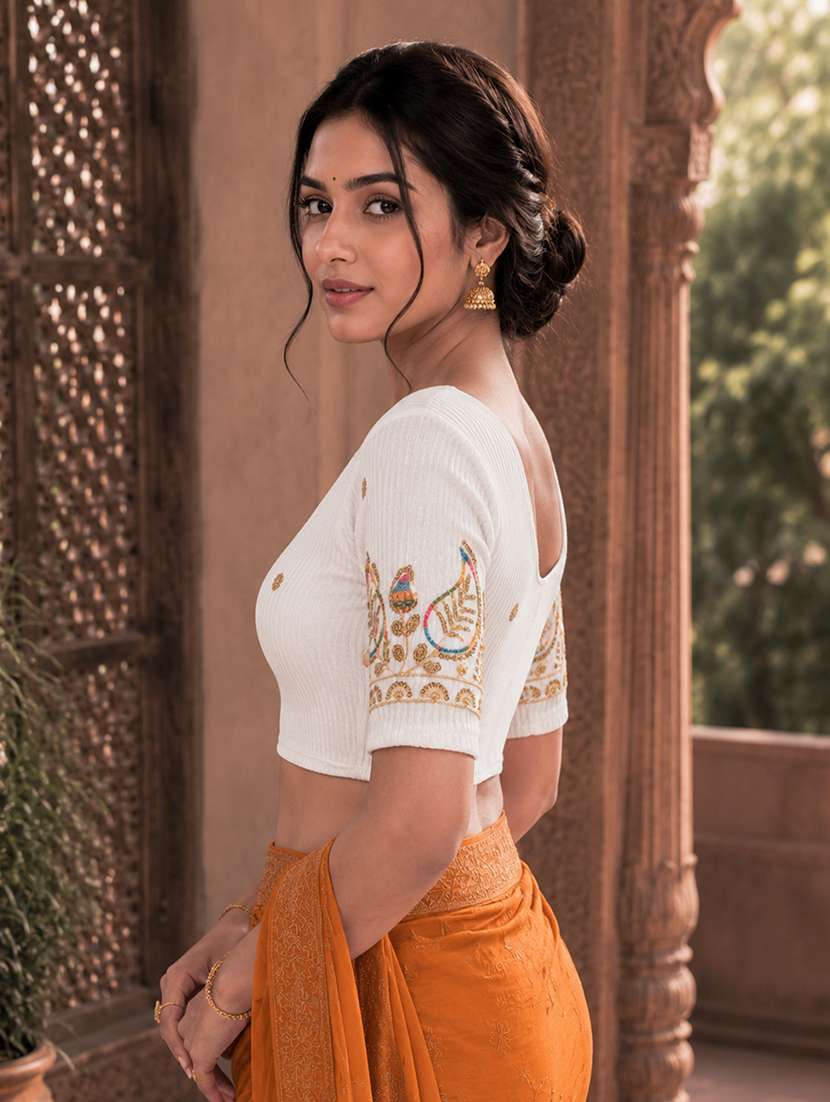 Women Embroidered Round Neck Stitched Blouse - 22561481 -  Standard Image - 4