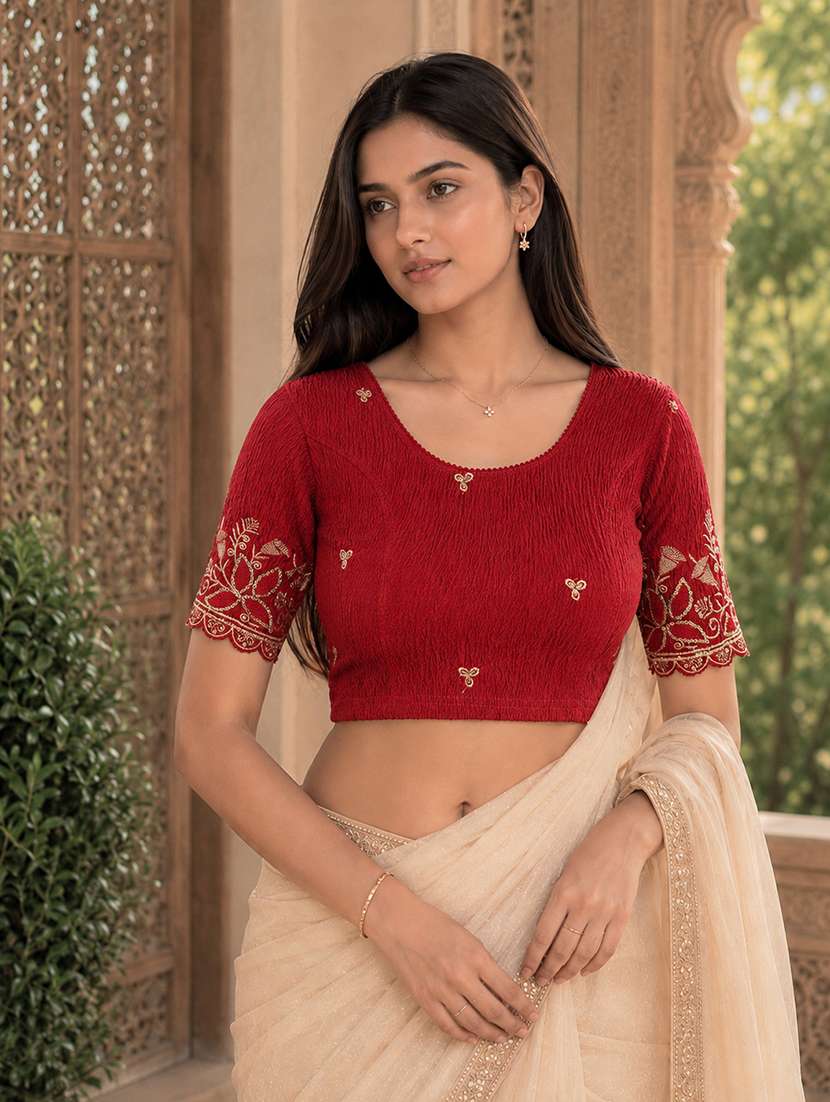 women embroidered round neck stitched blouse