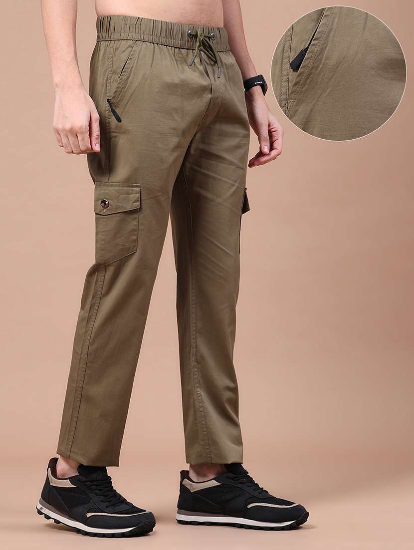 Men Solid Mid Rise Regular Fit Cargo - 22562324 -  Standard Image - 1