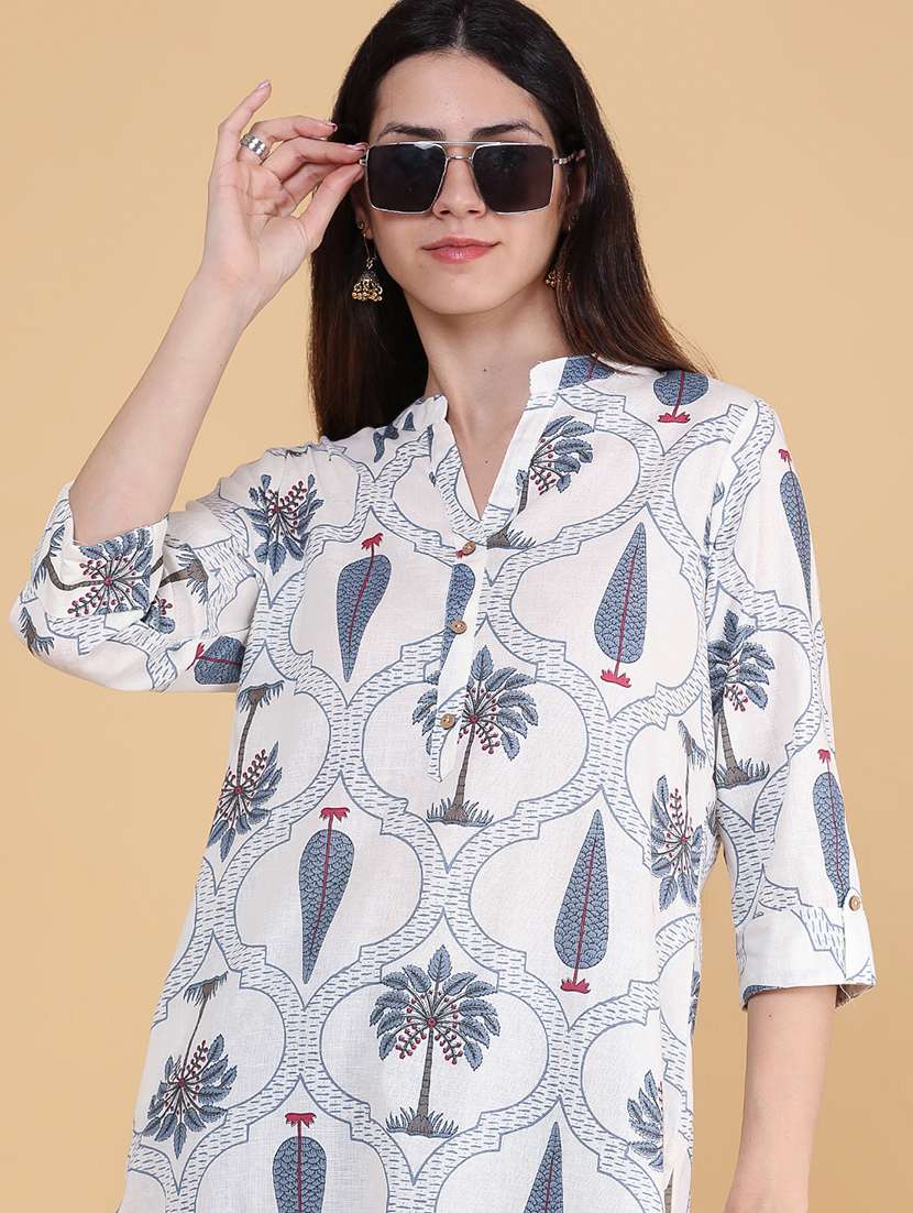 Women Printed Three Quarter Sleeve Straight Kurta - 22562403 -  Standard Image - 1