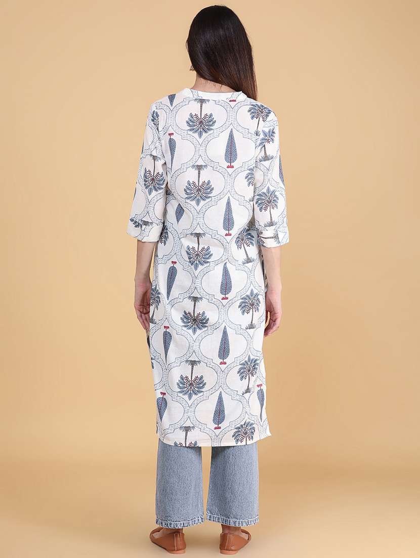 Women Printed Three Quarter Sleeve Straight Kurta - 22562403 -  Standard Image - 4
