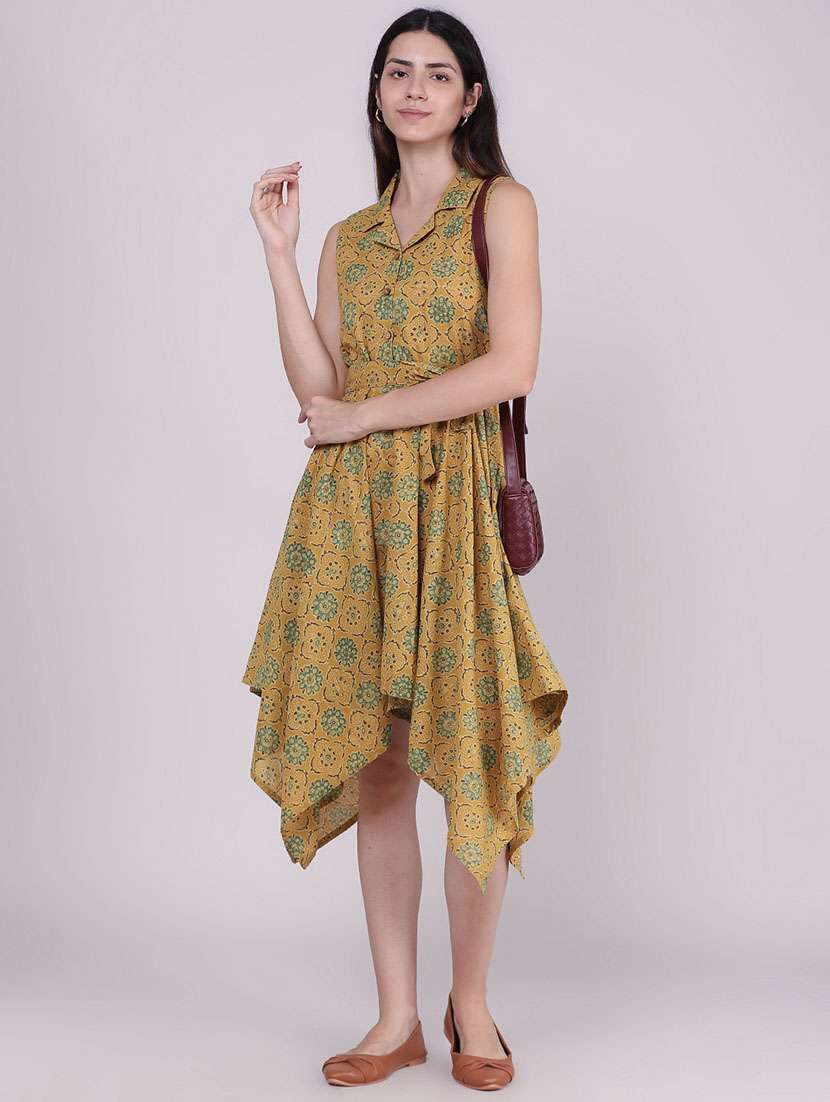 women printed sleeveless asymmetric dress