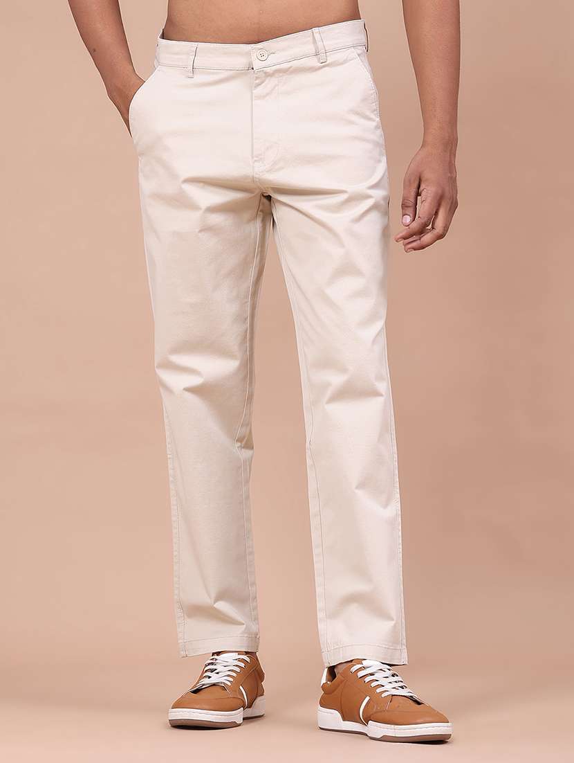 men solid mid rise chinos casual trouser