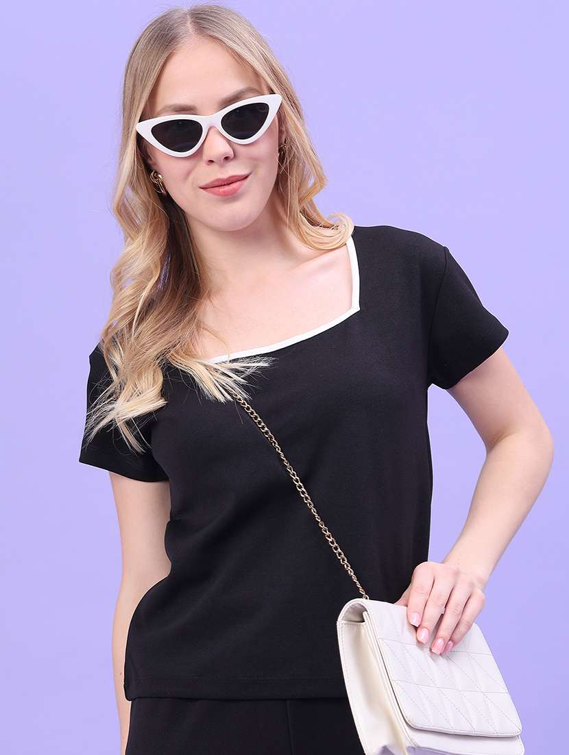Women Solid Short Sleeves Top And Trouser Co-ord Set - 22562693 -  Standard Image - 1