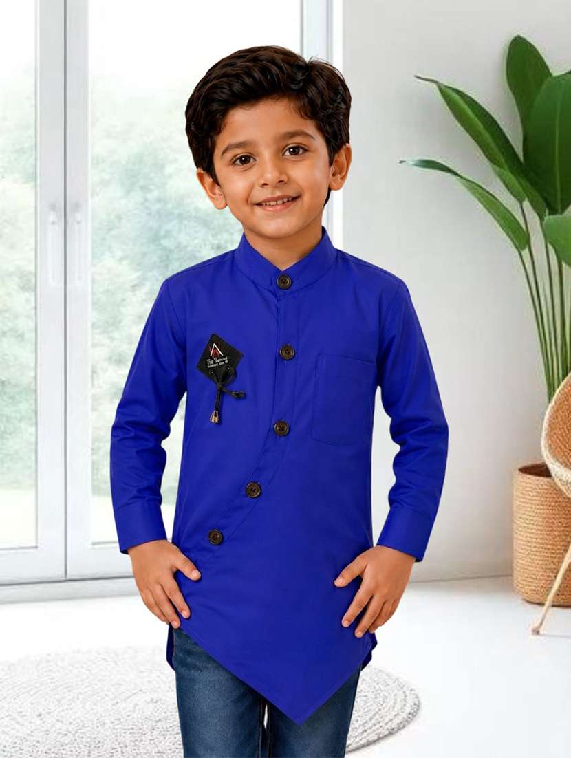 boys solid long sleeves short kurta - 22562753 -  Standard Image - 1