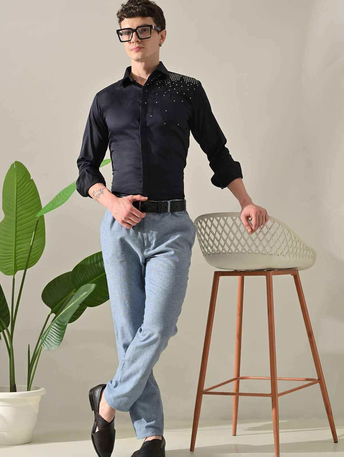 men embellished long sleeve slim fit casual shirt - 22562959 -  Standard Image - 4