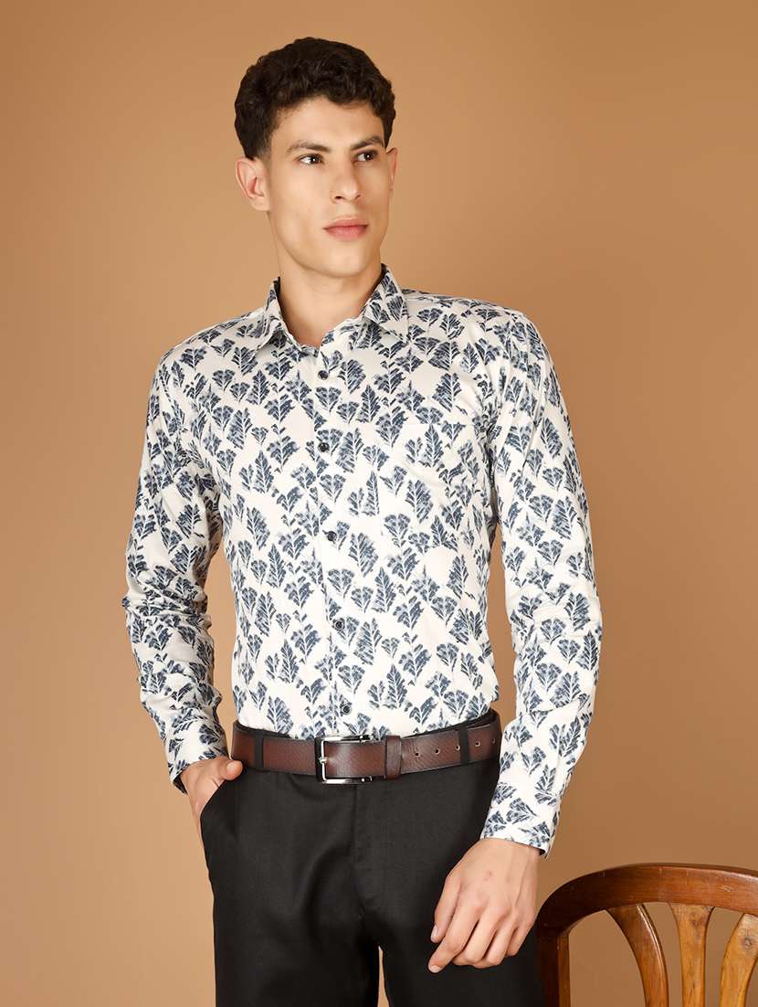 men printed long sleeve slim fit casual shirt